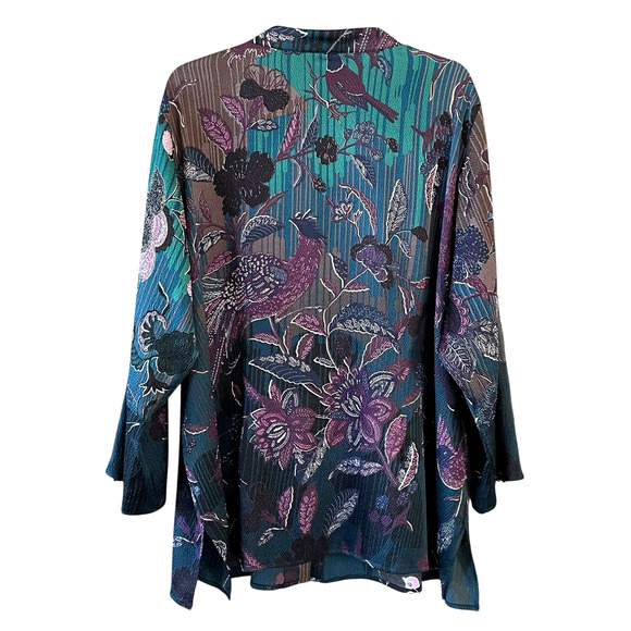 CITRON SANTA MONICA Size 3XL Purple Blue Floral Silk Textured Long Sleeve Tunic - Picture 4 of 10